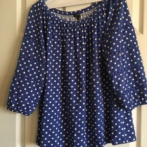 Blue and white peasant style top